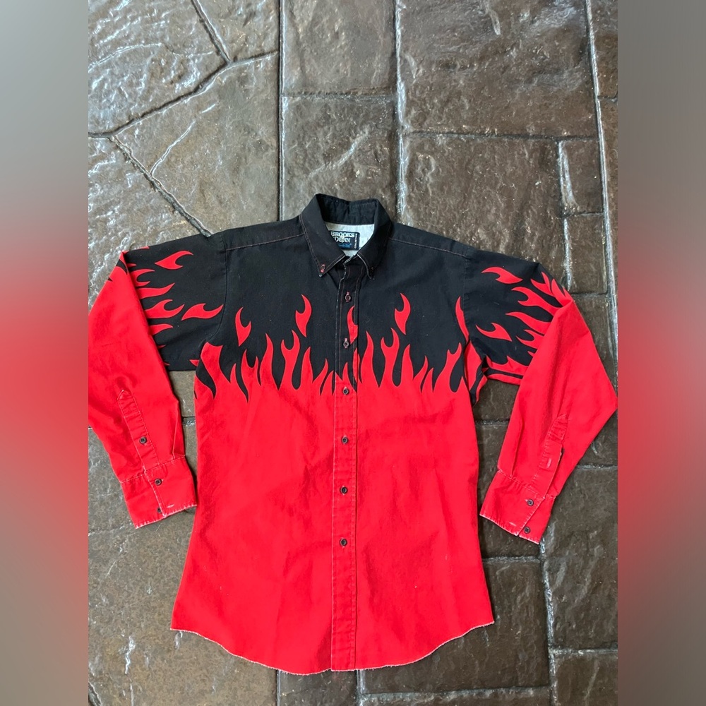 Vintage Brooks and Dunn cowboy red flame button down shirt made in USA